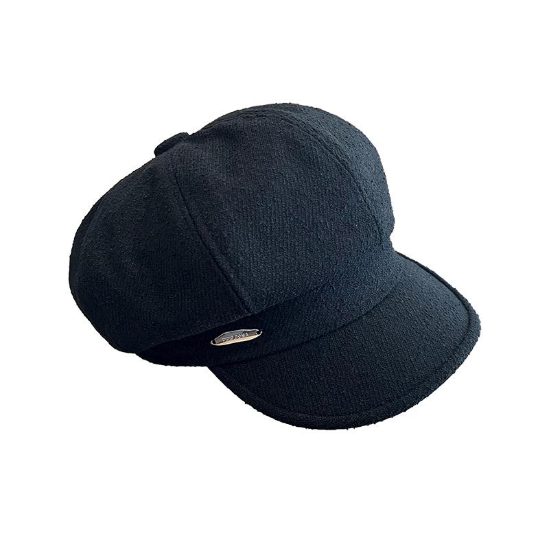 Solid color retro octagonal hat female autumn and winter face small painter hat fashion temperament warm duck tongue beret