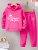 2 Sets Modische exquisite Mädchen Freizeit Herbst/Winter Muster bedruckt mit Fleece warmes Futter Hoodie und Trainingsanzug Hose