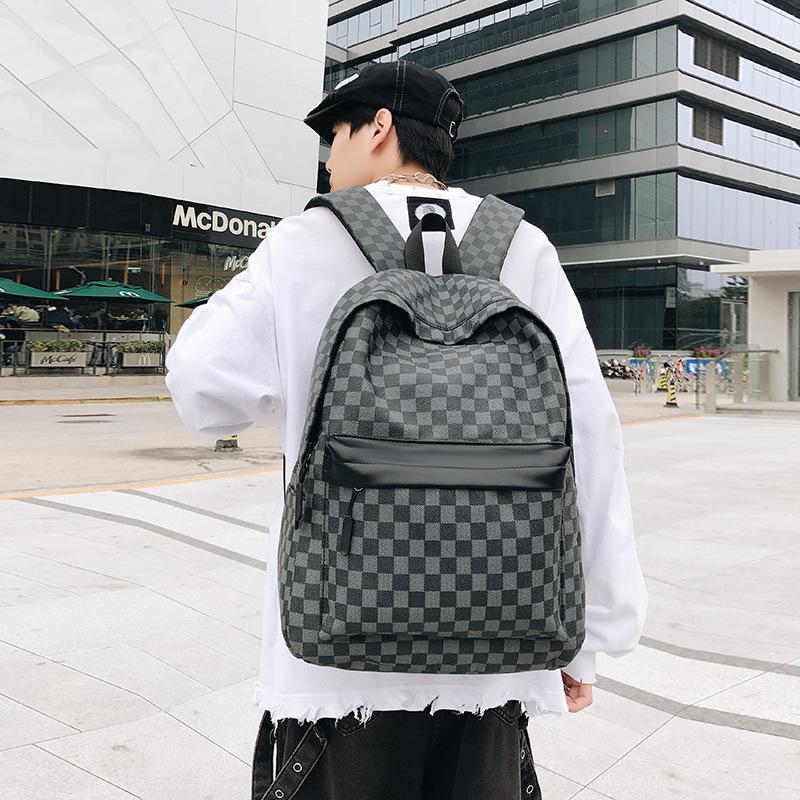 Schultasche1011 neue Mode klassisches Karomuster koreanische Version Rucksack mit großer Kapazität personalisiert trendig Herren Leder Outdoor Reise Rucksack