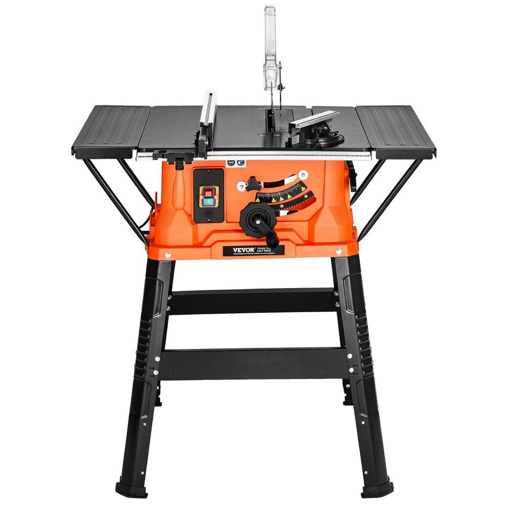 Table Saw with Stand, 1800 W Portable Compact Tablesaw, 254 MM Saw Blade O.D, 200 MM Max. Cutting Capacity, 4800 RPM Cutting Speed, With 24-tooth Saw