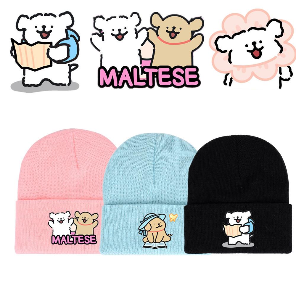 Winter Maltese Knit Hat With Printed Design For Men Women Casual Weather Cold