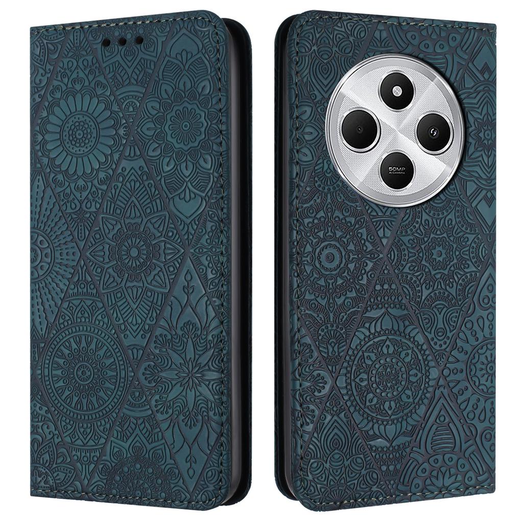 Dla Xiaomi Poco C75 4G/Redmi 14R 5G/14C 4G Etui Wytłaczany Kwiat Portfel Stojak Skórzany Pokrowiec na Telefon