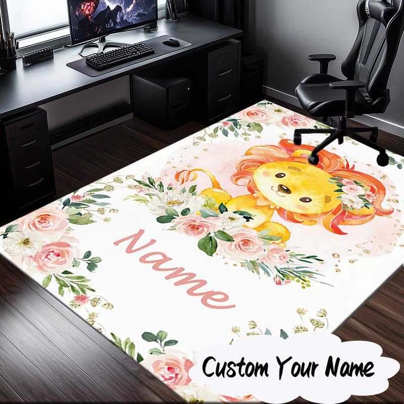 Custom Name Floral Puppies Art Carpet, Chair Rug,Area Rug for Office Bedroom Living Rooms Bedroom, Doormat Decor Christmas Fan Gifts
