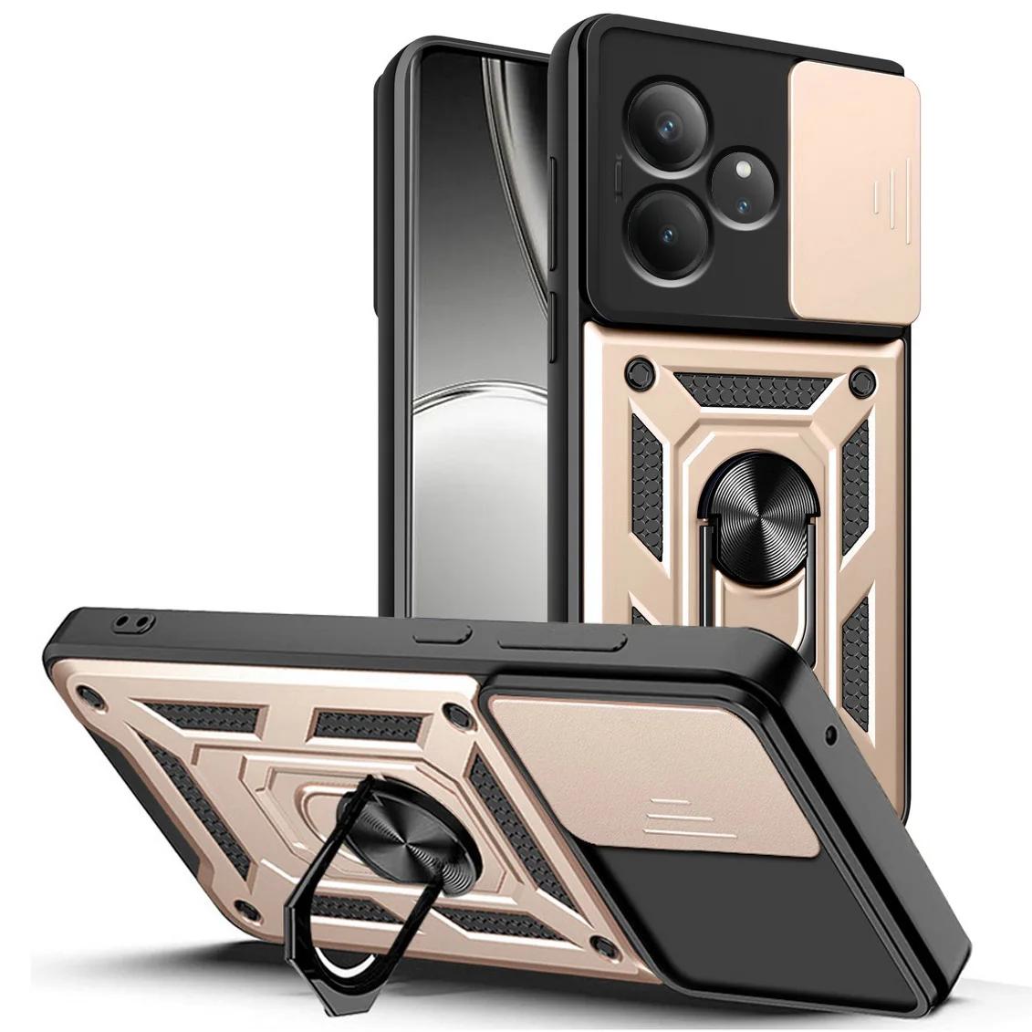 

Защитный чехол для камеры со слайдер-объективом для Realme GT 6 T 6T GT6 NEO 6SE NEO5 Магнитный чехол-подставка с кольцом для Realme C67 C63 C65 C61 Realme GT Neo 6 золотой