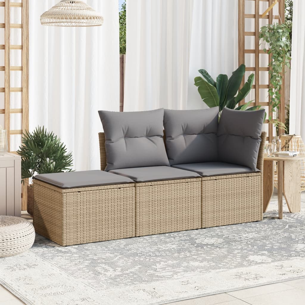 3 Piece Garden Sofa Set with Cushions Beige Poly Rattan