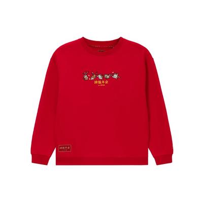 Lining Sports Trend Series Prosperous Gold Print Loose Round Neck Pullover Sweatshirt Unisex Tops Red AWDS163-2