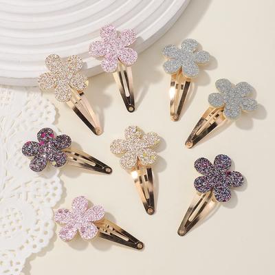 8Pcs Glitter Rainbow Flower Hair Clips Rabbit BB Fashion Handmade Hairpins for Cute Girls Barrettes Headwear Hair Accessories