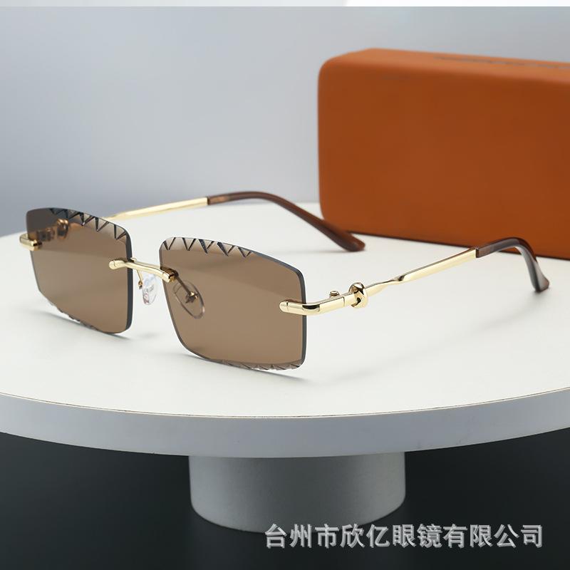 Kajia fashion frameless trimmed metal square retro sunglasses casual versatile European and American trend sunglasses