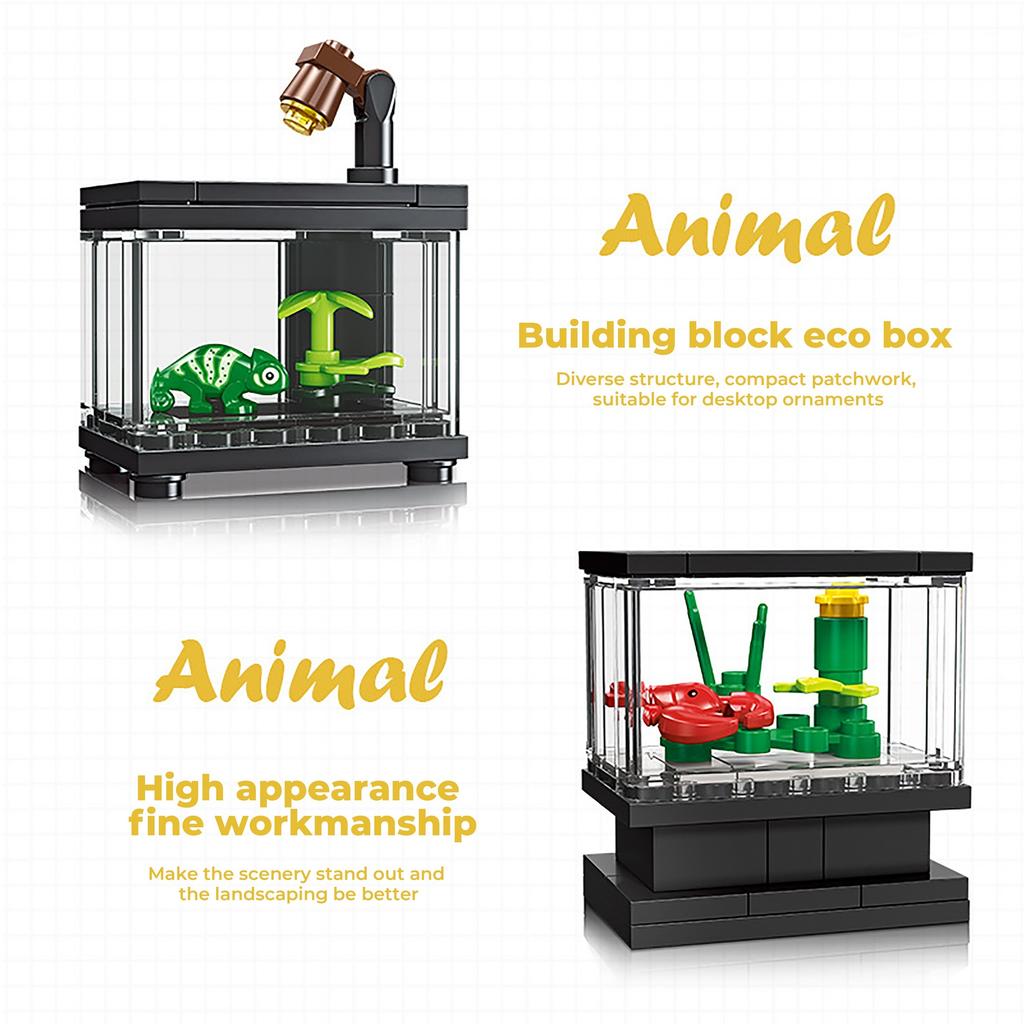 1 Set Micro Acvariu Serie Blocuri de Construcție Jucărie Decorațiune Birou Model Decorațiune Creativă Casă Cadou Pentru Copii (Bagat)