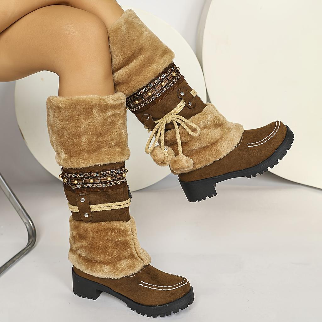 Damen Winter Pelzige Rutschfeste Plateau-Sneaker/Stiefel - Dicke Plateau-Höhenerhöhung