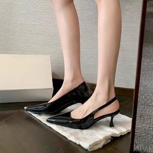 Grape Mother Temperament Small Pointed Head Shallow Mouth Empty High Heels Elegant Two Wear Kitten Versatile Single Shoes Women's Spring 2025