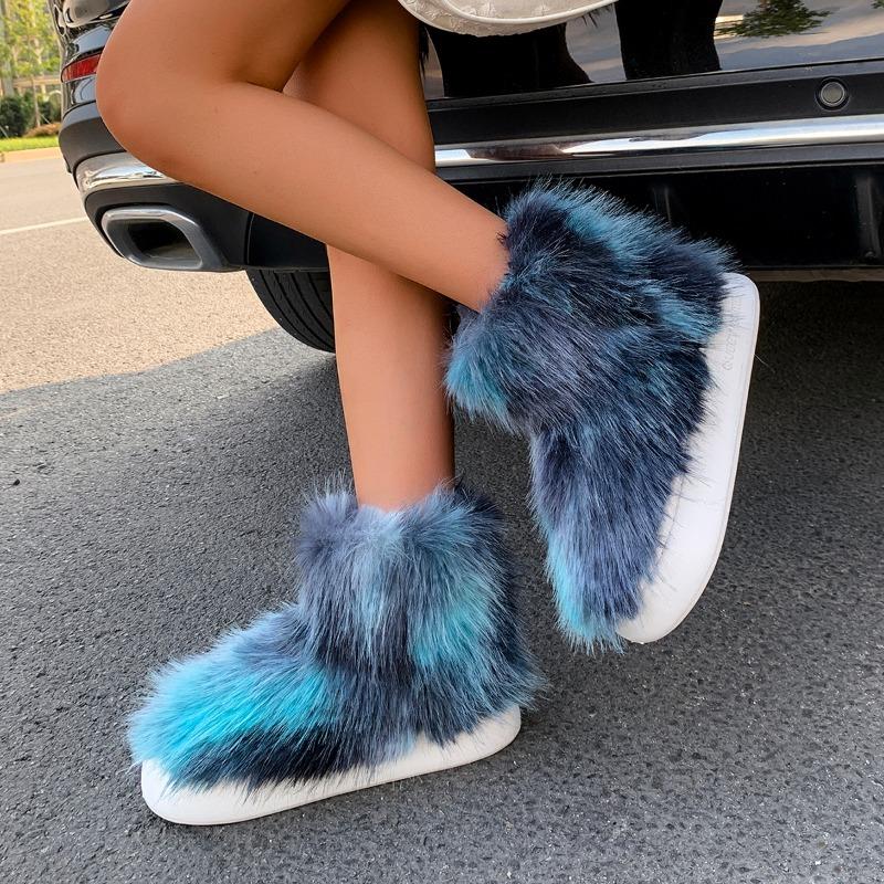 Hot Selling Women's Boots 2024 Autumn Outdoor Party Flat Bottomed Sleeve Mouth Color Blocked Plush Comfortable Boots for Women