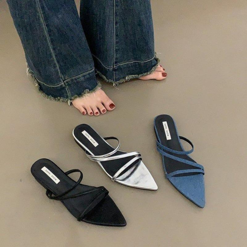 Large size one-pedal pointed slippers women