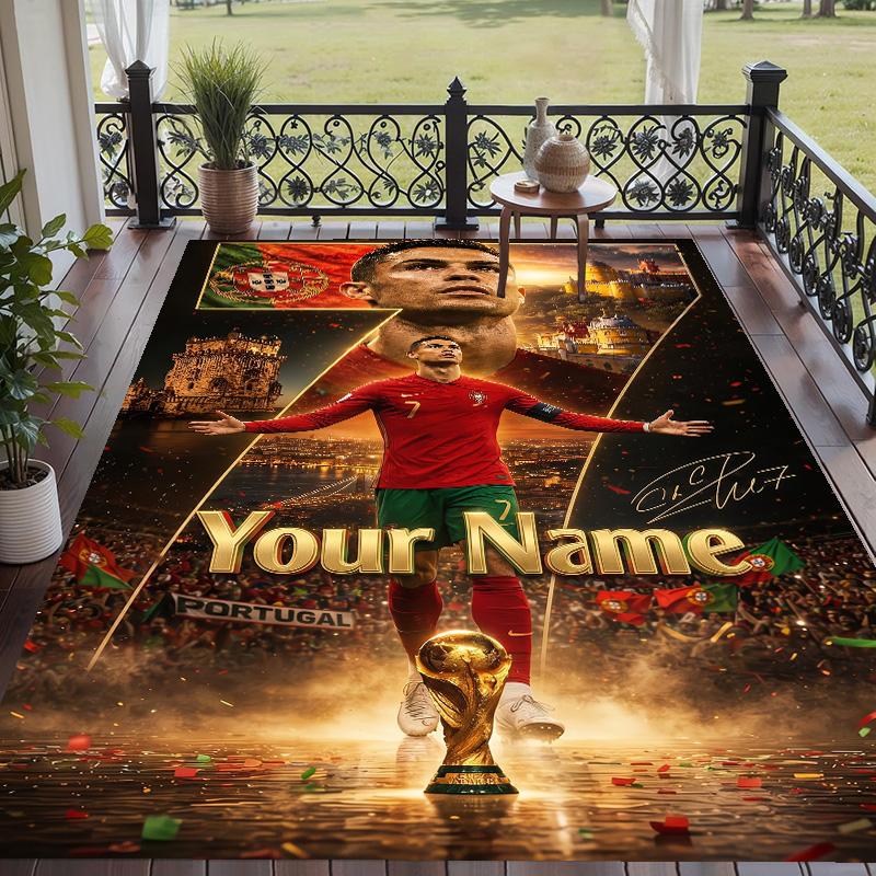 Custom Text Printed Rug Cristiano Ronaldo Non Slip Floor Carpet For Home Room Decor