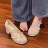 Pearlescent high heels women's summer shoes thick heel elegant bridesmaid dress skirt Mary Jane women's shoes