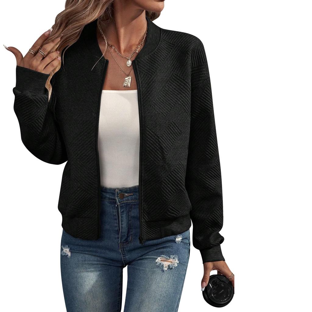 Autumn and Winter Solid Color Zipper Jacket Baseball Collar Casual Jacket Ladies