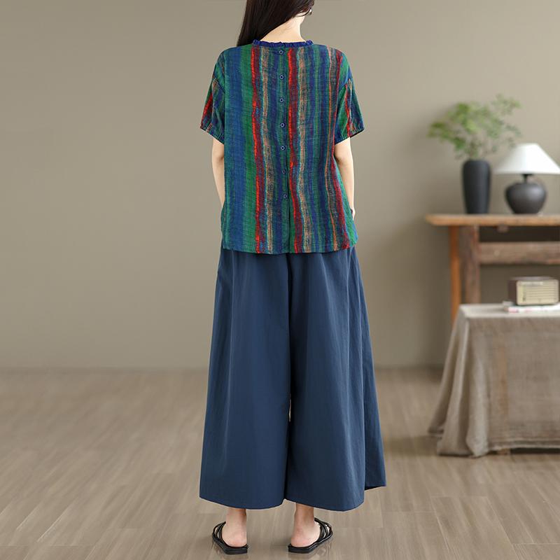 DIMANAF Plus Size Summer Pants Suits Women Sets Suits Loose Tops Shirts Long Pants Cotton Vintage Casual Clothing