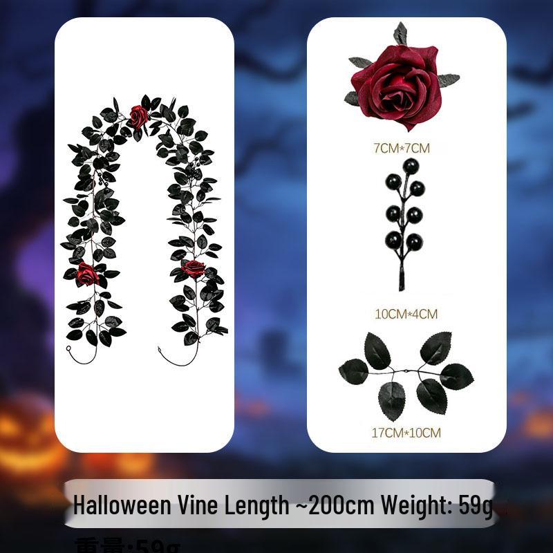 Halloween Black Pumpkin Rose & Maple Leaf Vine for Thanksgiving & Outdoor Decor