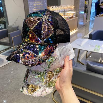 Colorful Sequin Breathable Mesh Baseball Cap for Men and Women Traveling, Adjustable Sun Hat Suitable for Outdoor Sun Protection