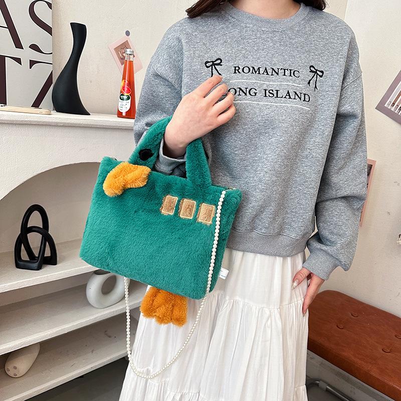 Damen 2025 Gänsekette Plüsch Tragetasche & Schultertasche