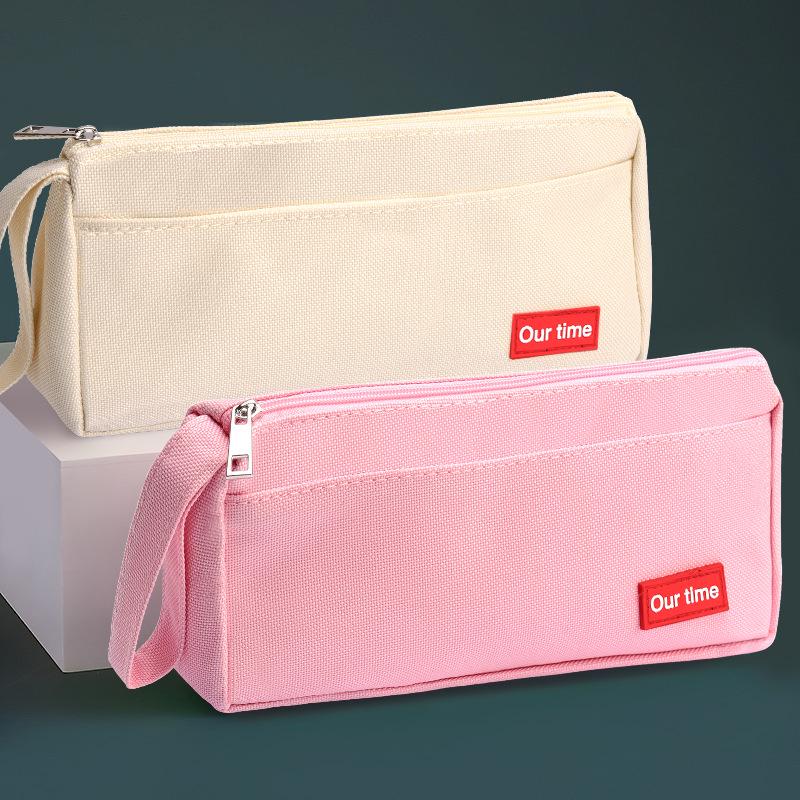 Japanese-Style Canvas Pencil Case: Spacious and Simple for Boys, Junior High, and High School Students