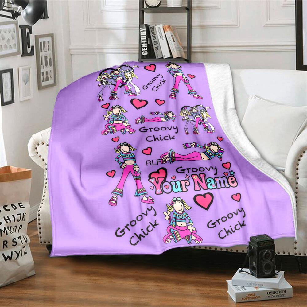 1PC Groovy Chick Custom Name Patterned Flannel Blanket Suitable For All Seasons For Home Decor Warmth And Comfort Gifts Holiday Present