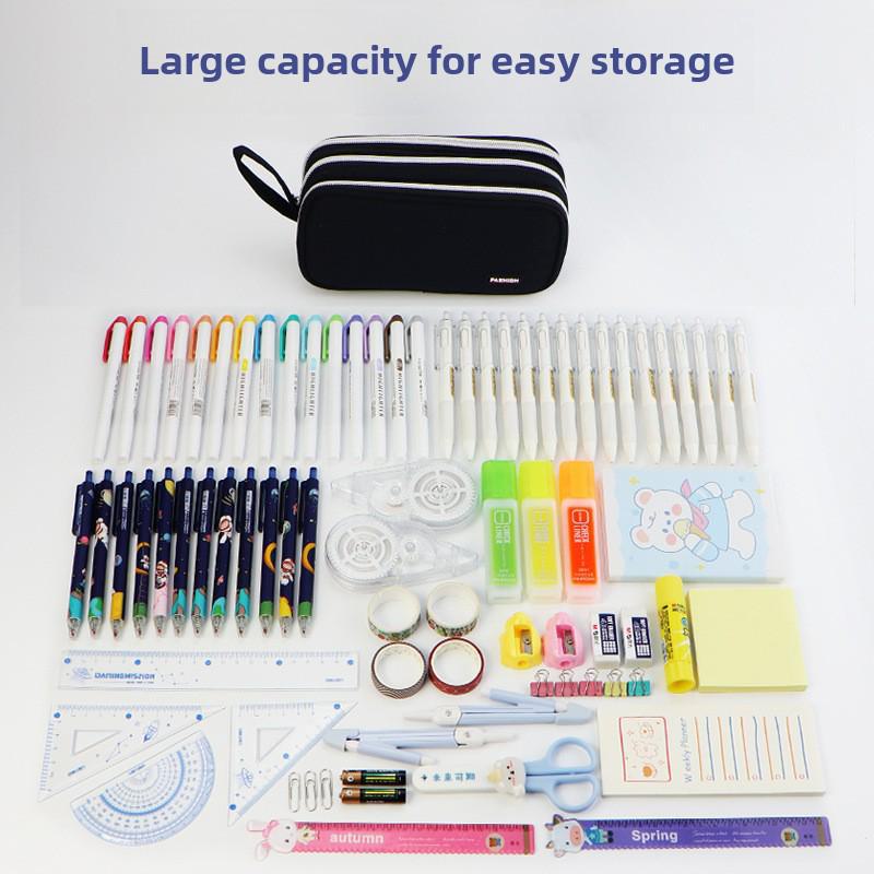 Cross-Border Multifunctional Canvas Pencil Bag with Large Capacity for Middle School Students