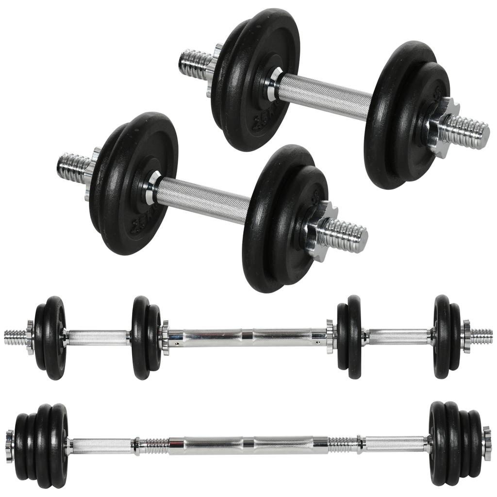 Dumbbell Barbell 2 In 1 20 Kg 8 Weight Plates Rustproof Iron Black 95 X 16 X 16 Hcm