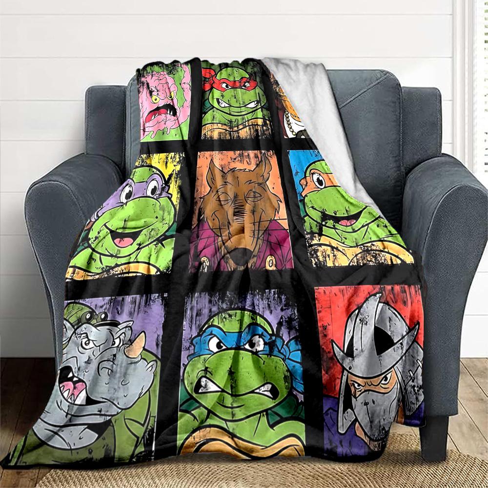 1pc Turtles Characters Cozy Print Blanket Lightweight Warm Flannel Throw Blanket For Sofa, Bed, Living Room