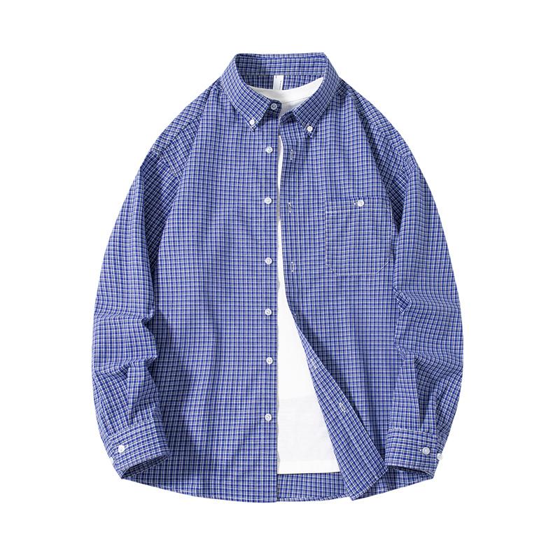 

Plaid Striped Long Sleeve Shirt Fashionable Sun Protection Jacket For Men Solid Color Plaid 3XL синій