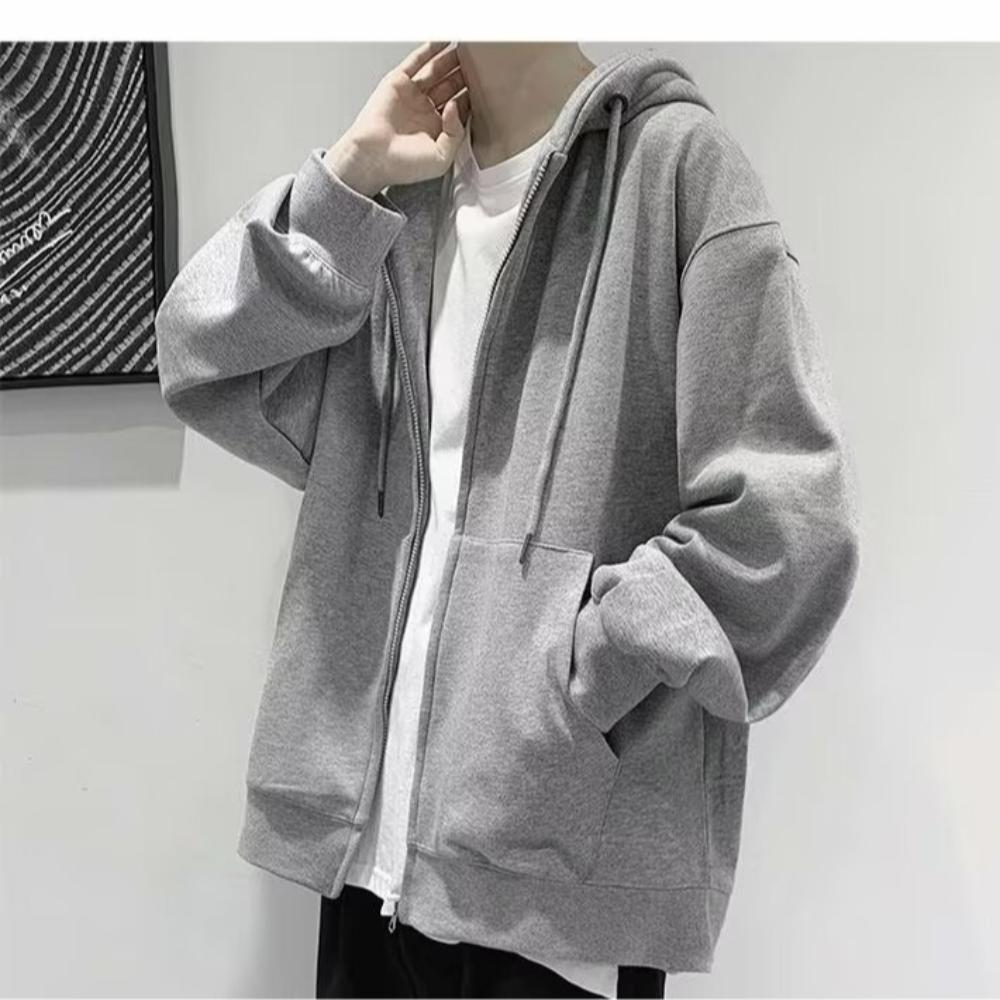 Кардиган с капюшоном мужской осенний новый стиль мужская куртка на молнии большого размера повседневная куртка с капюшоном 5XL серый 1473₽