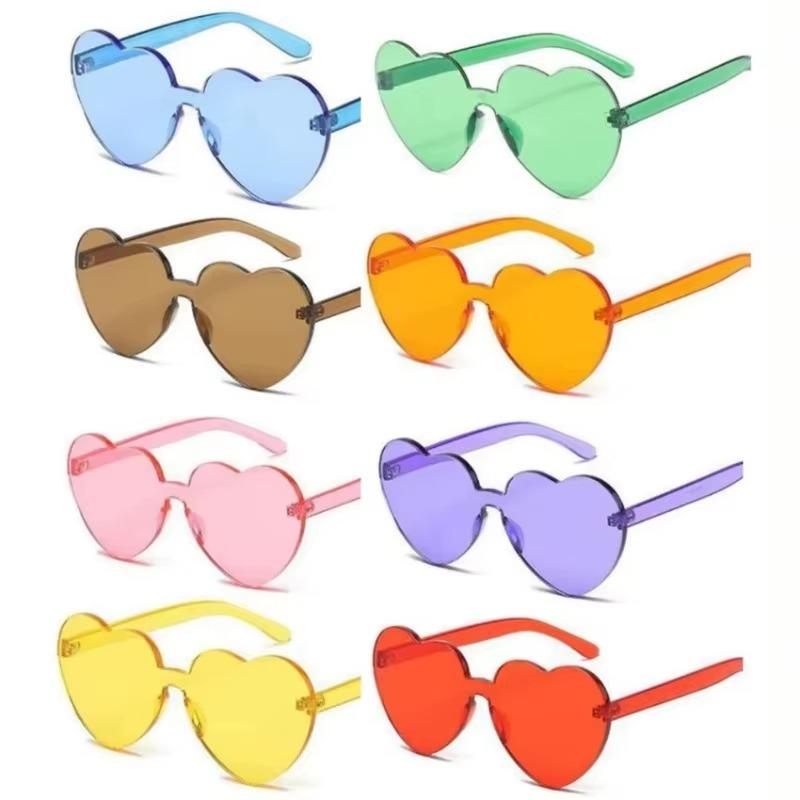 1/2/4PCS Heart Sunglasses for Women Men Rimless Eyewear UV400 Female Pink Green Yellow Blue Orange Purple Brown Sun Glasses