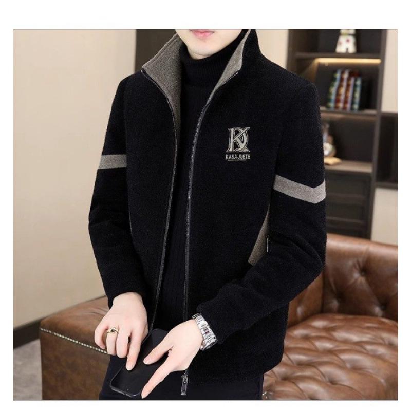 

Men s Trendy Stand Collar Woolen Coat - Thickened Velvet Lining for Autumn/Winter 4XL чорний
