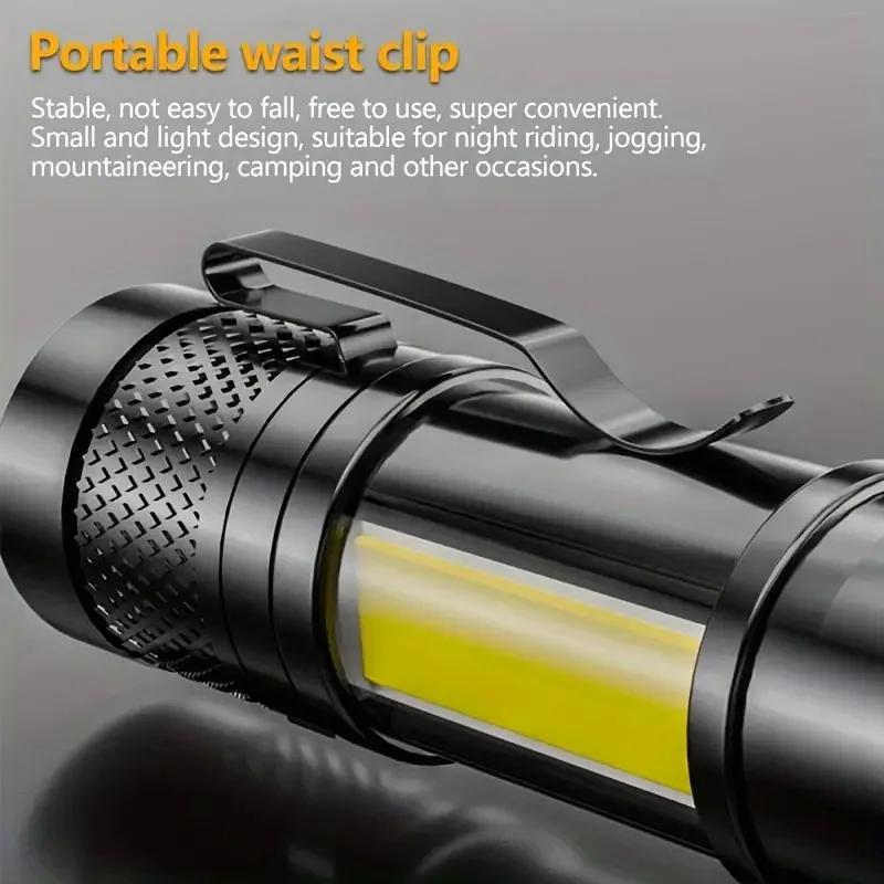Mini LED Lommelykt USB Oppladbar Zoombar Lommelykt Høy Effekt Bærbar Spotlys Vanntett Lang Rekkevidde Utendørs Camping Lanterne
