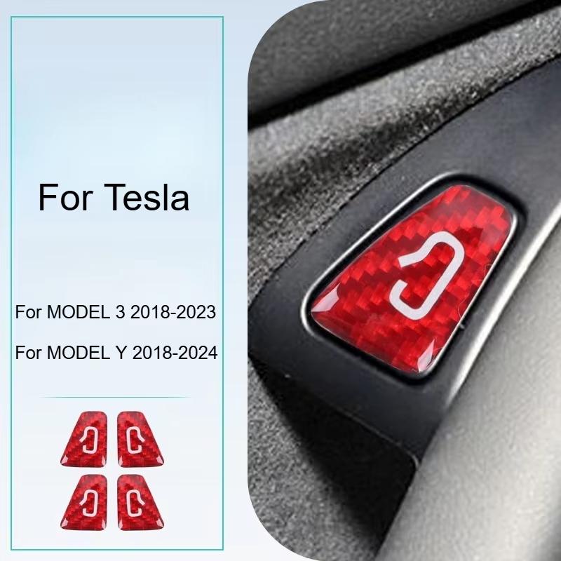4PCS Real Carbon Fiber Car Door Switch Panel Cover Sticker For Tesla Model 3 Y 2018-2025 Car Interior Decoration Accessories
