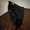 Mens Classic Dark Blue Raw Denim Jeans 13.5oz Hand-Sewn Stitching Flared Cut Streetwear Style