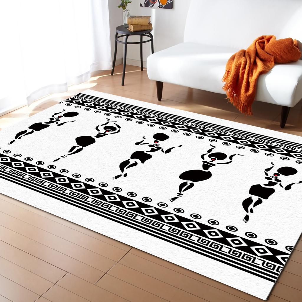 African Tambourine Geometric Lines Carpets for Living Room Anti-slip Carpet for Bedroom and Kitchen Floor Mats Home Decor Rug