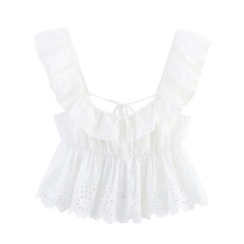 Kaslead New Women clothes Western Style Hollow Embroidery Laminated Top Shorts 0666099 8073286