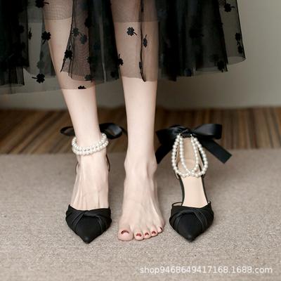 Temperament French Fairy Sandals Fashion Bridesmaid Single Shoes Women's High Heels Bag Head Sandals Summer Middle Heel with Skirt