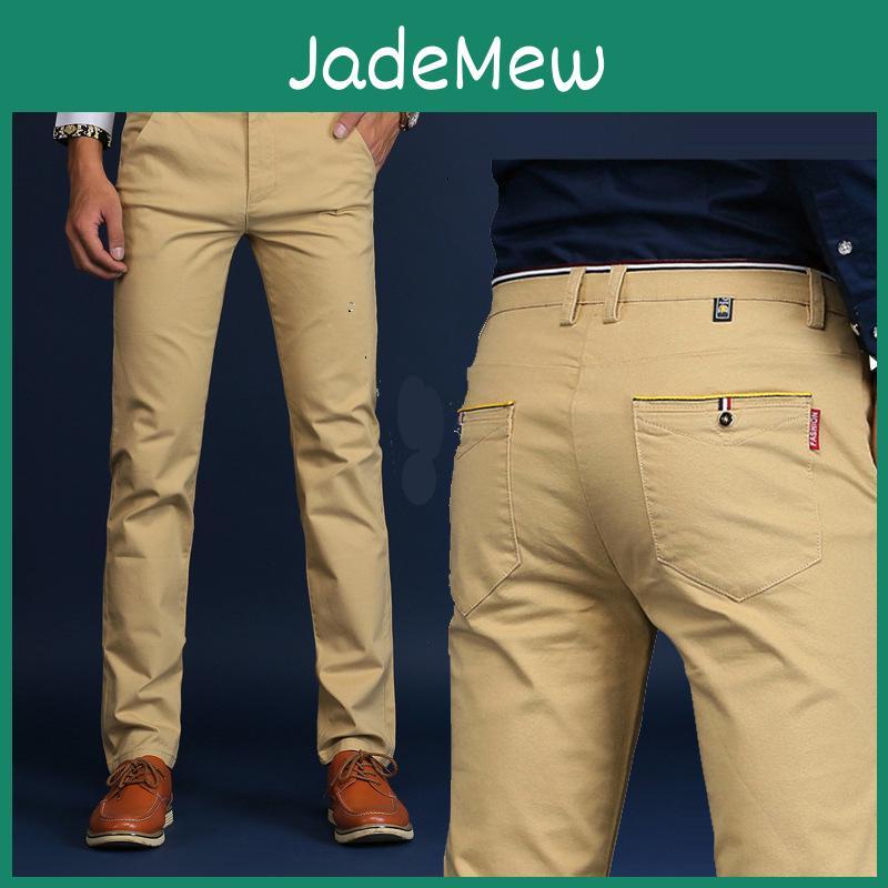 Straight Mens Pants Casual Cotton Slim Solid Color Long Pants