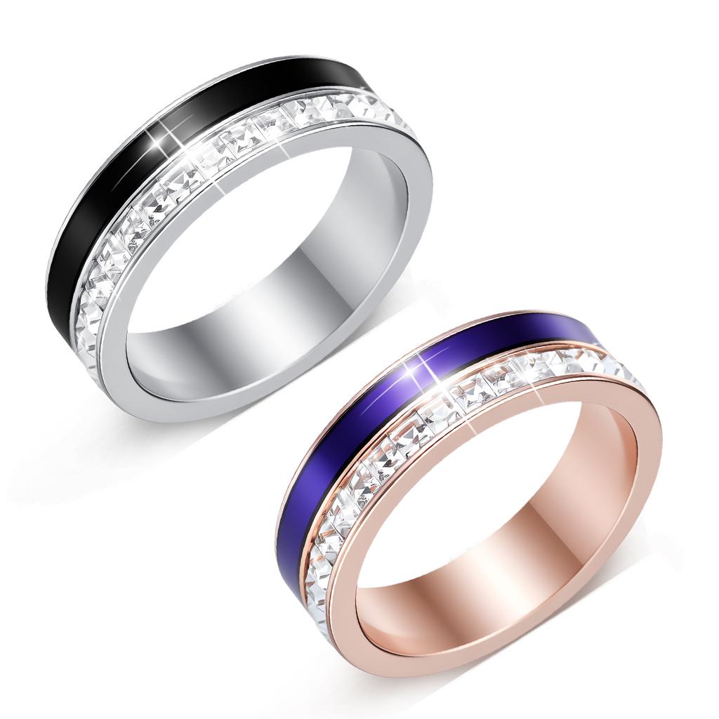 New European and American Style Jewelry Inlaid Square Drop Oil Titanium Steel Couple Ring 6mm Wide