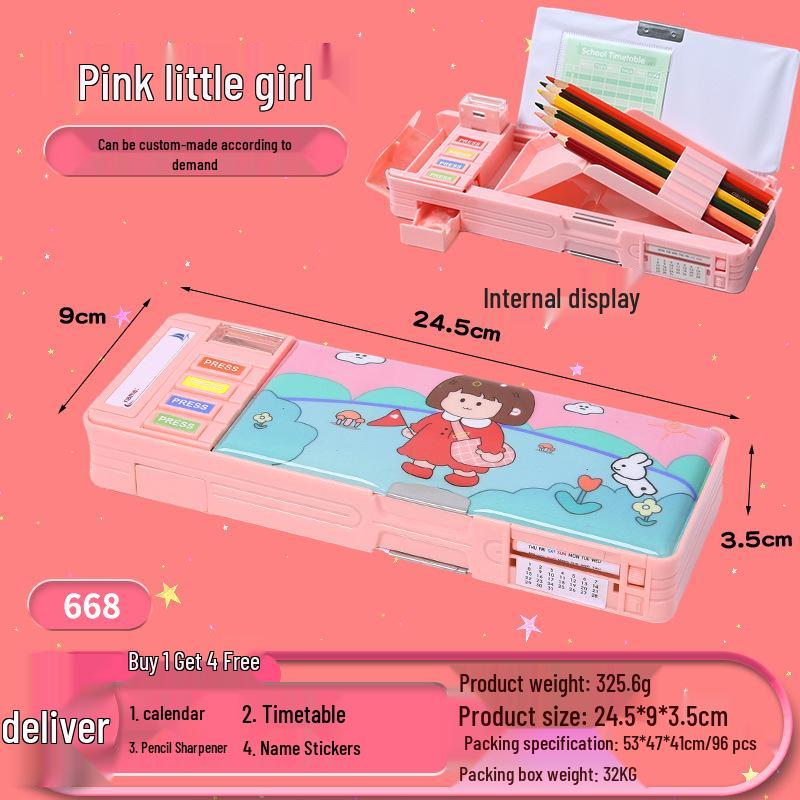 Multifunctional Cartoon Astronaut Pencil Box - Large Capacity, Double Layer Stationery for Elementary Students, Boys & Girls.