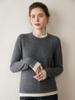 Women's Color Block Patchwork Cashmere Sweater - Autumn/Winter Collection 2025, Round Neck, Loose Two-Piece Style Pullover.