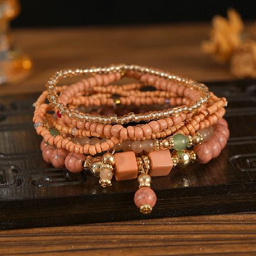 European American Fashion Bohemian Layered Beaded Bracelets Elastic Ethnic Bracelets for Women Female Bangle Bracelet