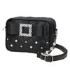 Sweet Knot Pearl Oulder Crossbody Bag Diamond Id Pattern Small Square Bag Faionable for Young Women Pearl Shoulder Rhinestones