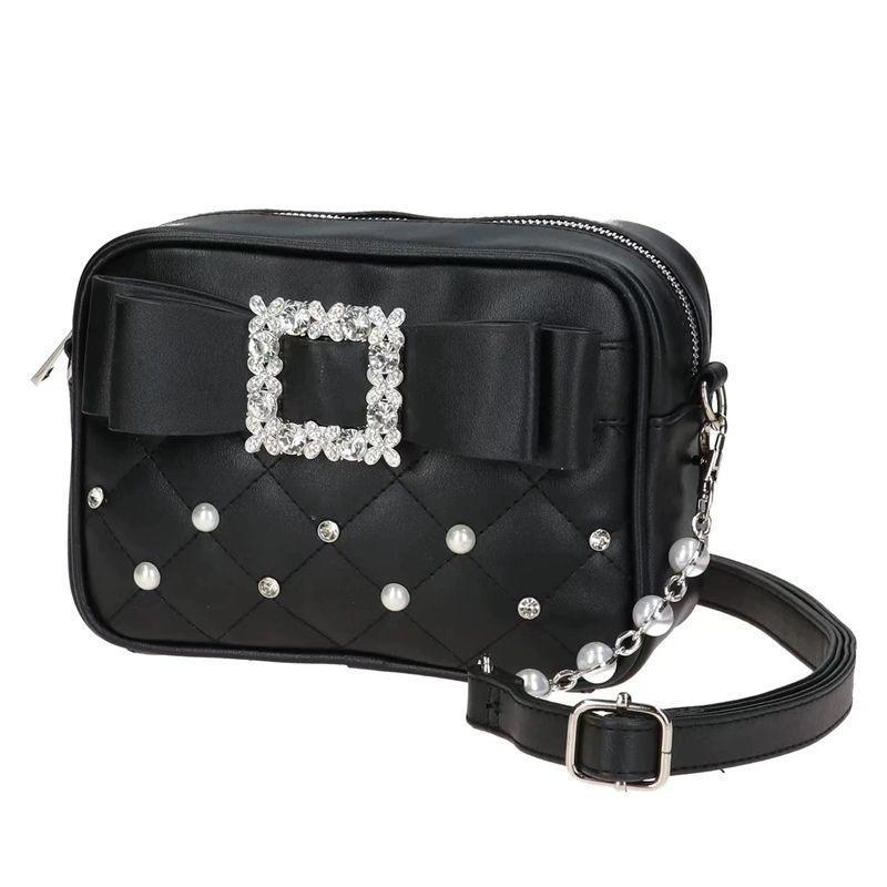 

Knot Pearl Oulder Crossbody Bag Diamond Id Pattern Small Square Bag Faionable for Young Women Pearl Shoulder Rhinestones