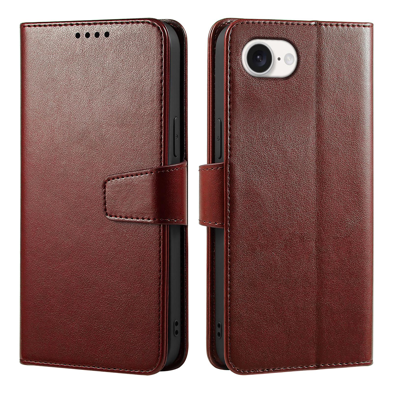 

For iPhone 16e Case Stand Card Holder Wallet Leather Phone Cover Brown