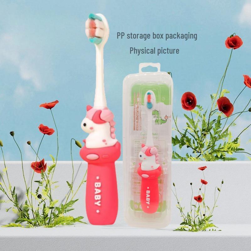Children's Cartoon Dinosaur Toothbrush, Ages 3-12, with Cute Non-slip Handle & Soft Bristles for Gentle Oral Care