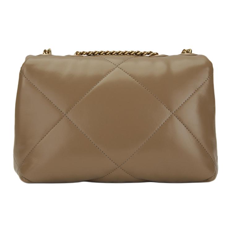 Tory Burch Kira Diamond Quilted Angle Double T Logo Leather Crossbody Shoulder Bag Women Bags Gray-Brown Oak 154704-250