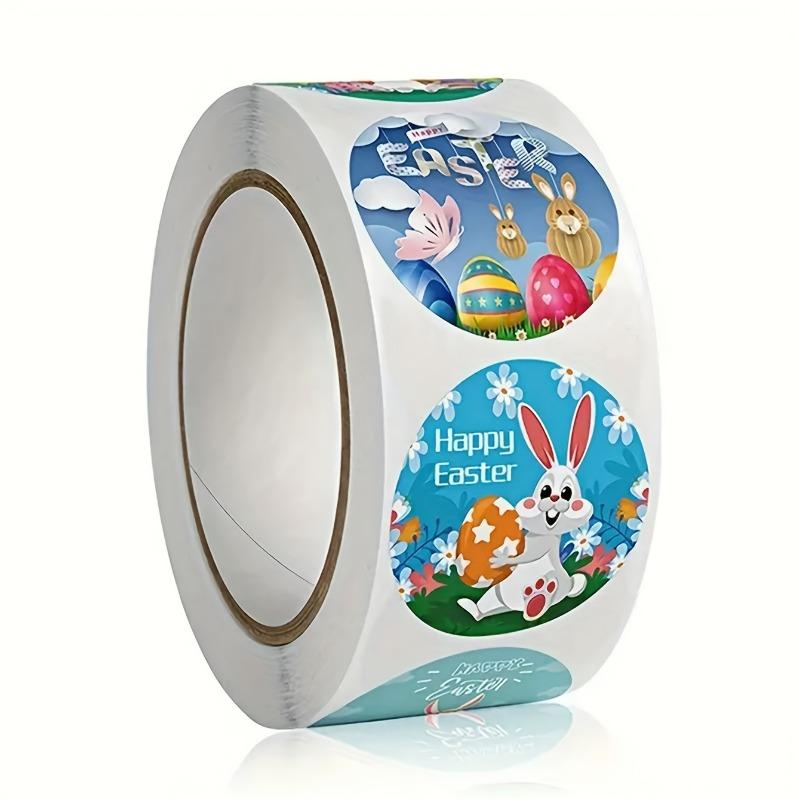 

500 шт./рулон Пасхальные наклейки, Мультяшные кролики и яйца, Самоклеящиеся этикетки - Подарок на праздничную вечеринку, Декор подарочных коробок и упаковочные наклейки 2.5cm
